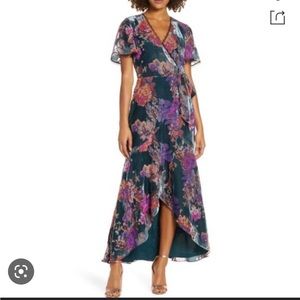 HARLYN Burnout Velvet Wrap Maxi Dress Multi